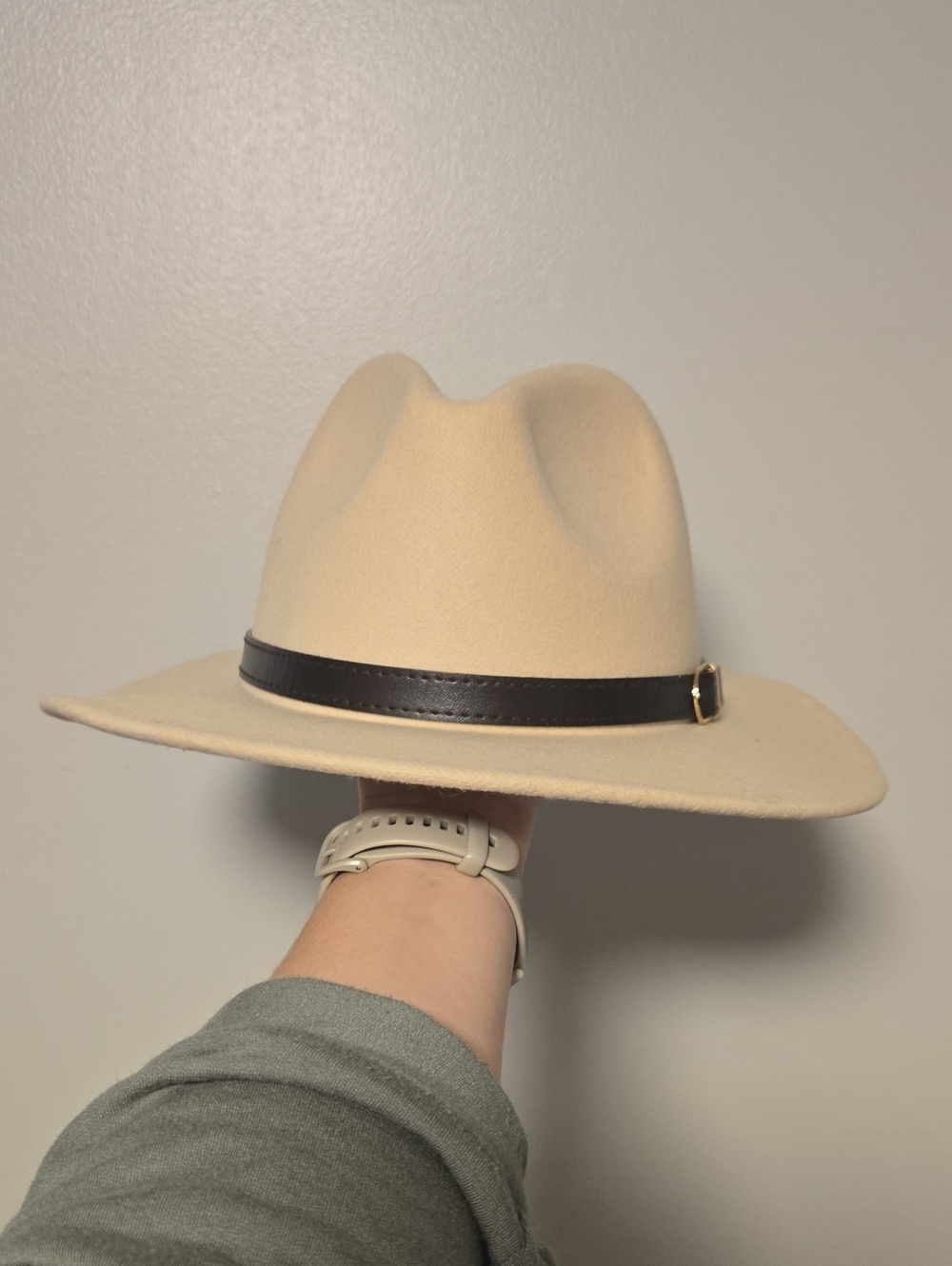 Classic Beige Fedora Hat with Dark Brown Band